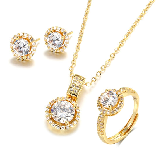 Low-priced 18K Gold Zircon Jewelry Sets Engagement Ring Necklace Earring