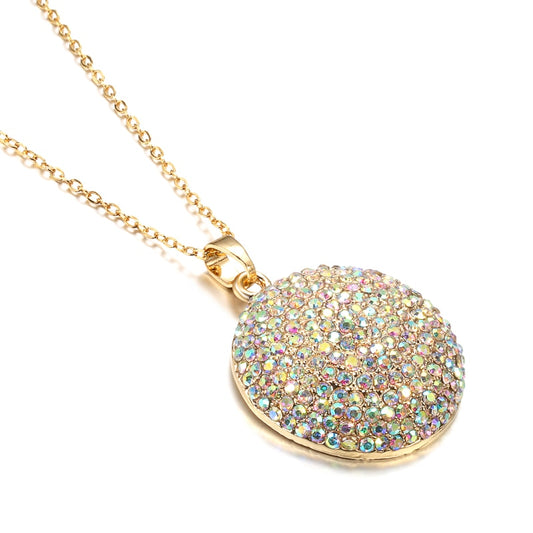  Colorful Crystal Pendant Rose Gold Necklace