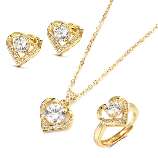 Low-priced 18K Gold Zircon Jewelry Set Promise Ring Stud Earring Necklace