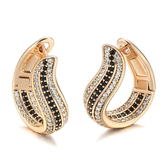 Low-priced Natural Black & White Zircon Rose Gold Earrings